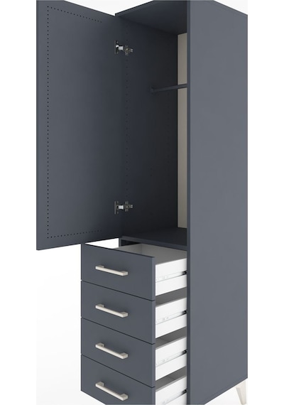 Hyperion Dolap Tek Raflı 4 Çekmeceli Tek Askılı 44x44x182 Antrasit-antrasit Antrasit