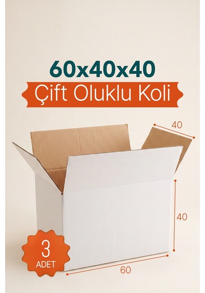 3 Adet 60x40x40 Cm Bc Dalga Çift Oluklu Beyaz Taşınma Kolisi Büyük Boy Dayanıklı Koli