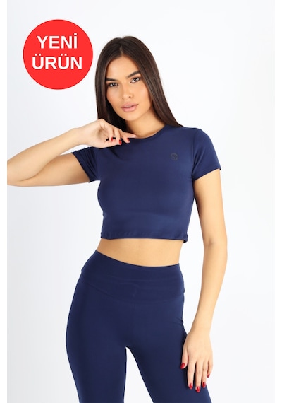 Kadın Organik Kumaş Bisiklet Yaka Vücuda Oturan Slim Fit Atlet Bluz Lacivert