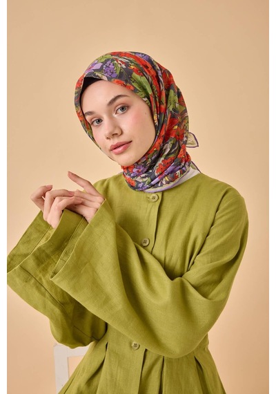 Silk Home Soft Eşarp 73088-20 Füme, Turuncu, Mor, Yeşil, Sarı