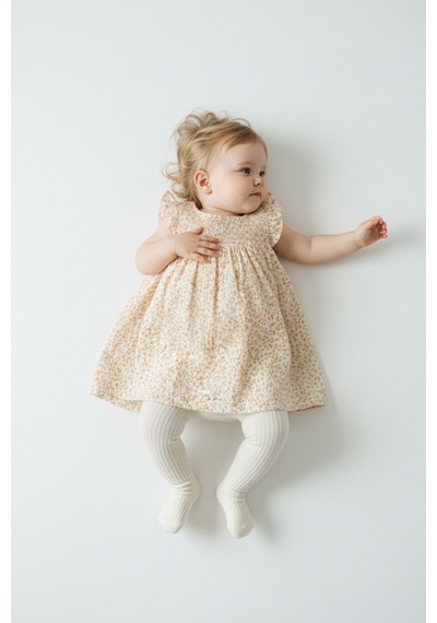 Tiffany Baby & Kids Müslin Orange Flower Tasarımlı Elbise ekru