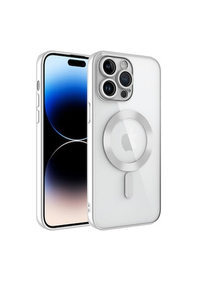 Apple Uyumlu iPhone 14 Pro Kılıf Kamera Korumalı Ve Magsafe Halkalı Shiny Premium Parlak Silikon Kapak Gümüş