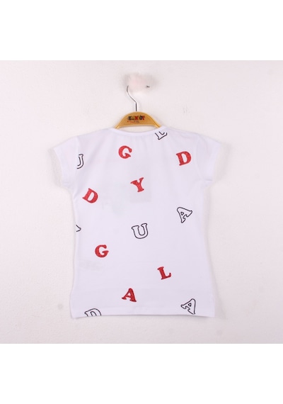 Toontoy Kids Kız Çocuk Tişört Uğur Böceği Nakışlı Beyaz