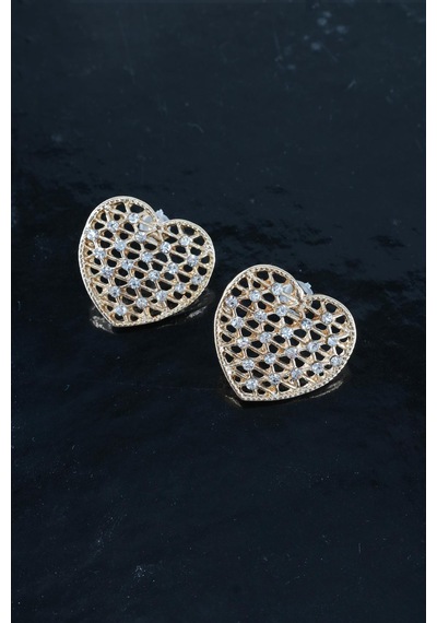 Byzeynaaksesuar Kadın Kalp Figürlü 2.5 CM Zirkon Taşlı Küpe Çok Renkli