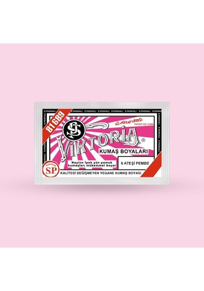 Viktoria Kumaş Boyasi 06 Ateşi Pembe - 3 Paket Boya + 2 Paket Fiske Çok Renkli