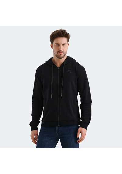 Slazenger VENDA Erkek Fermuarlı Kapüşonlu Cepli Siyah Sweatshirt