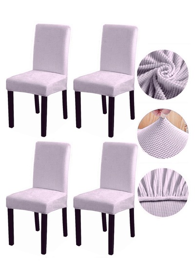 Bambu Nano Kumaş Likralı Lastikli Sandalye Kılıfı Yıkanabilir Esnek Sandalye Örtüsü 4 Lü Set Taş