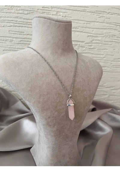 Doğal Taş Pembe Kuvars, Altıgen Kolye Pembe