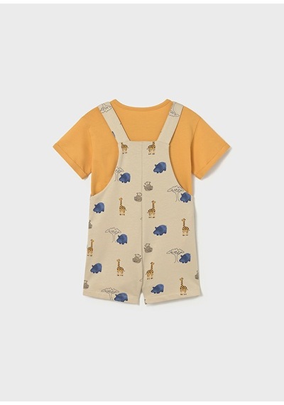 Mayoral Erkek Bebek Desenli Tulum Ve T-shirt Takım Bej - 01664