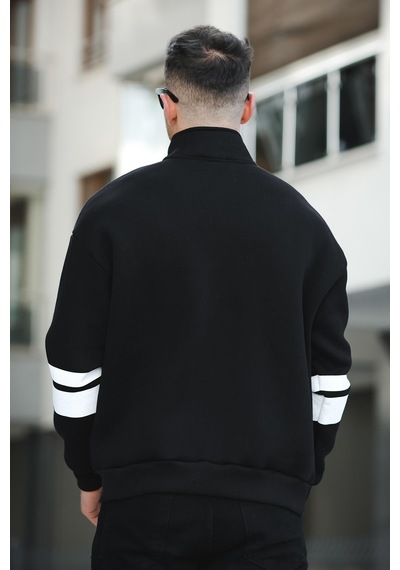 Oksit Babar Üç İplik Şardonlu Nakışlı Fermuarlı Dik Yaka Oversize Erkek Sweatshirt 001