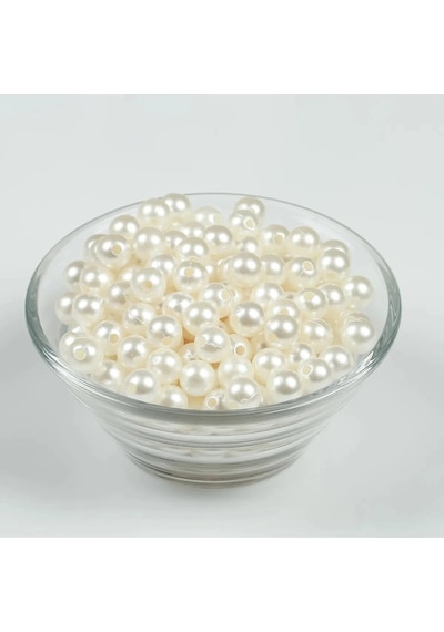 8 Mm Krem Renk İnci Boncuk, 500 Gr , Plastik İnci Boncuk