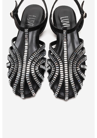 Luvishoes Lavına Siyah Süet Taşlı Kadın Sandalet