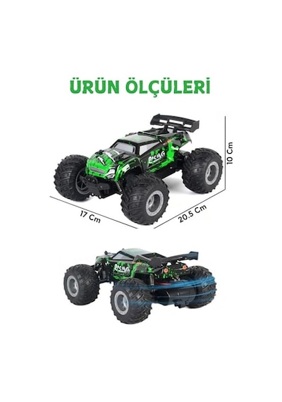 Giffy/oyuncak 2.4 Ghz Uzaktan Kumandalı Şarjlı Led Işıklı Drift Atan 15 Km Hız Yapan Off Road Araba 45 Dk Sürüş Süresi 1200 Mah Batarya Yeşil