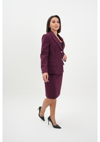 Velnara Moda Mürdüm Modern Klasik Kadın Takım Elbise - Düğme Detaylı Ceket & Astarlı Kalem Etek Mürdüm - 942457488 Mürdüm