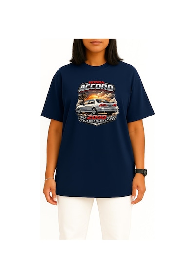 Bahriyeli Collection Oversize Honda Accord 2000 Model Göğüs Baskılı Unisex T-shirt Lacivert