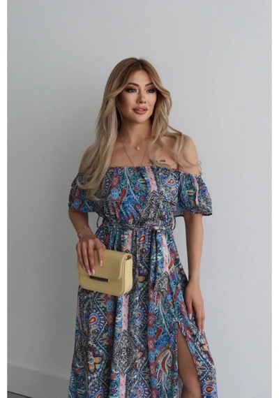 Modayakamoz Eyesof Kadın Kısa Kollu Madonna Yaka Fırfırlı Belden Yırtmaçlı Maksi Süprem Elbise Çok renkli Modayakamoz Eyesof Kadın Kısa Kollu Madonna Yaka Fırfırlı Belden Yırtmaçlı Maksi Süprem Elbise Çok renkli