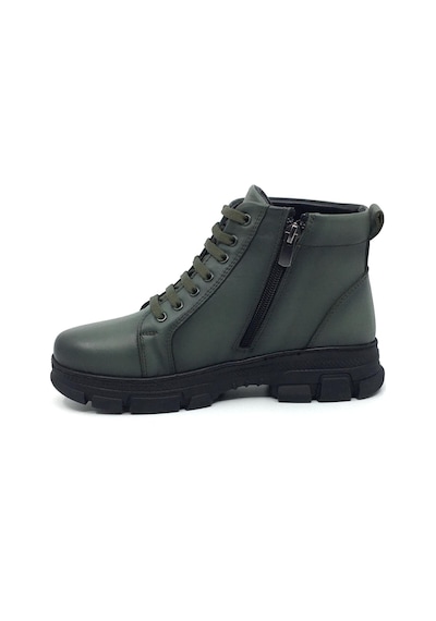 Taşpınar %100 Hakiki Deri Kadın Kışlık Günlük Fermuarlı Sneaker Bot 36-41 Haki