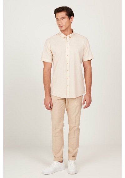 AC&Co / Altınyıldız Classics Erkek Ekru Slim Fit Dar Kesim Düğmeli Yaka %100 Pamuk Desenli Kısa Kollu Gömlek Ekru AC&Co / Altınyıldız Classics Erkek Ekru Slim Fit Dar Kesim Düğmeli Yaka %100 Pamuk Desenli Kısa Kollu Gömlek Ekru
