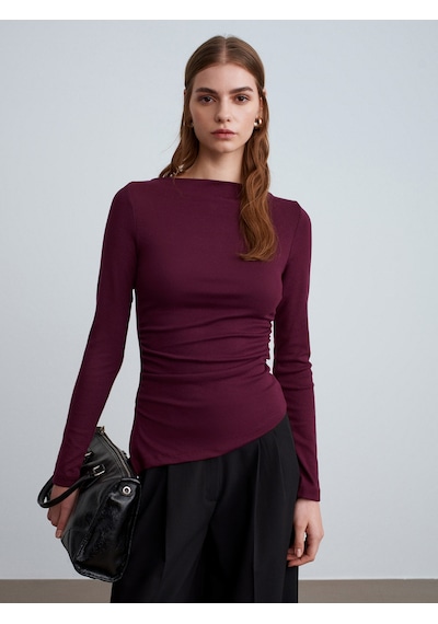 Dilvin 32198 Kayık Yaka Büzgülü Top-bordo Bordo