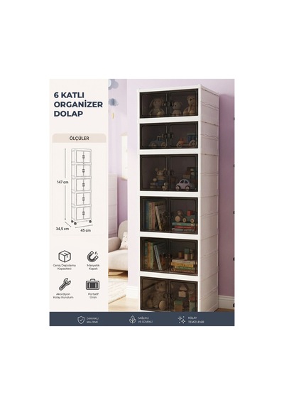 6'lı Katlanabilir Modüler Çok Amaçlı Organizer Dolap Çizmelik Ayakkabı Düzenleyici Beyaz
