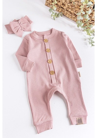 Babymod Natural Düğmeli Bandanalı Kız Bebek Tulum