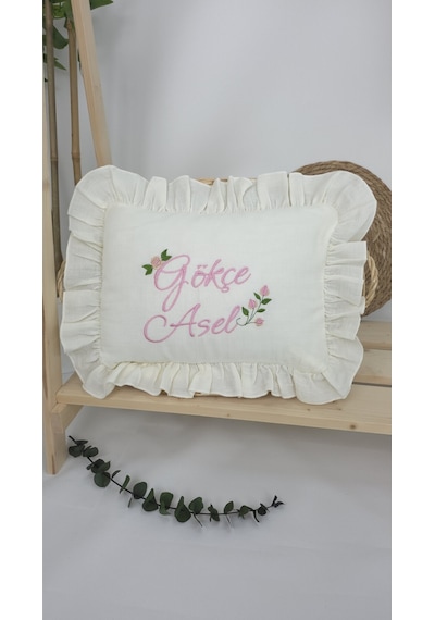 Gros Shop Müslin Yeni Doğan 4katlı Organik %100pamuk Kişiye Özgü Nakışlı Hastane Çıkış Seti Güllü Model-2 Ekru-1