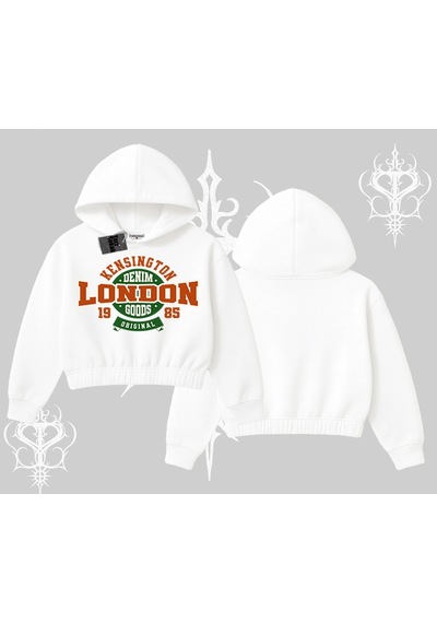 Startmore Kapşonlu Crop Sweatshirt London Denim 1985 Beyaz