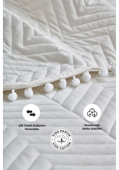 Evlen Home Ollie %100 Pamuk Yatak Örtüsü Pike Takımı Çift Kişilik Ponponlu Kapitone Günlük Krem Kırık Beyaz Evlen Home Ollie %100 Pamuk Yatak Örtüsü Pike Takımı Çift Kişilik Ponponlu Kapitone Günlük Krem Kırık Beyaz