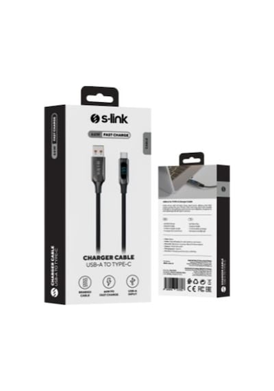 S-link Armor Led Uc-066 66w 1m Usb To Type-c Pd Örgülü Led Başlıklı Siyah Hızlı Şarj Kablosu