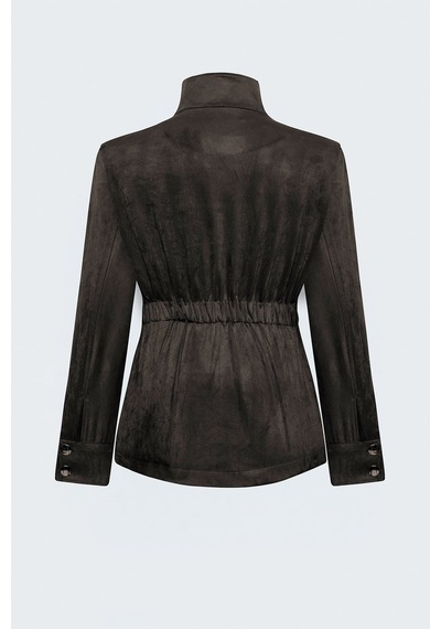 Sateen Kuşaklı Süet Ceket - Kahve-138095