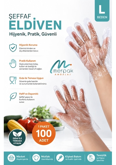 Şeffaf Eldiven 100 Adet Hışır Poşet Eldiven Kullan At Eldiven Tek Kullanımlık Eldiven