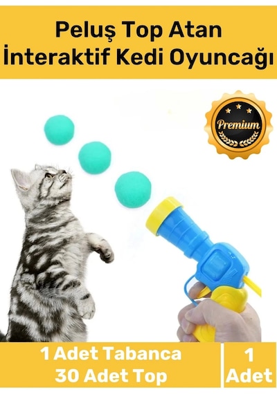 Özel Üretim Evcil Hayvan Tabancalı Hareketli 30 Peluş Toplu Top Atan İnteraktif Kedi Oyuncağı Seti