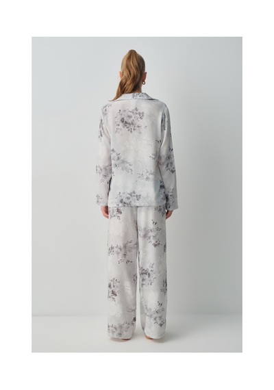 Suwen Glace Gömlek Yaka Pijama Takımı Wsh10510043337 Gri