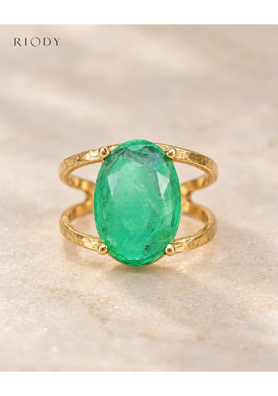 Riody Regard Vert Gold Kaplama Yeşil Kedi Gözü Doğal Taşlı Ayarlanabilir Kadın Yüzük Altın Sarısı