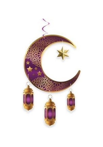 90x30 Cm Ramazan Süs Sarkıt - Ayyıldız Kandil Tavan Süsü Mor