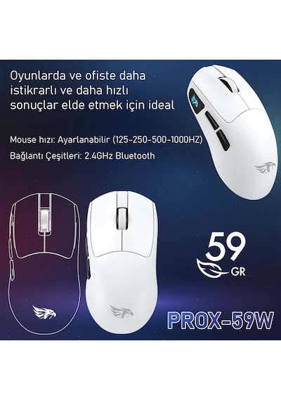 Gameagle PROX-59W Ultra Hafif Kablosuz 3 Mode Optik Oyuncu Mouse