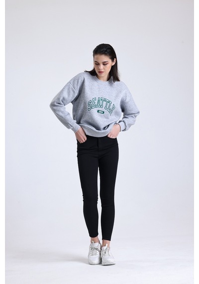 Kadın Gri Oversize Sweatshirt Seattle Gri Melanj