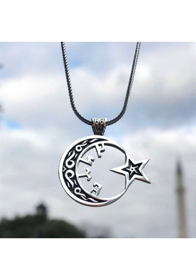 Takılingo 925 Ayar Gümüş Göktürkçe Türk Yazılı Ayyıldız Erkek Kolye Gümüş