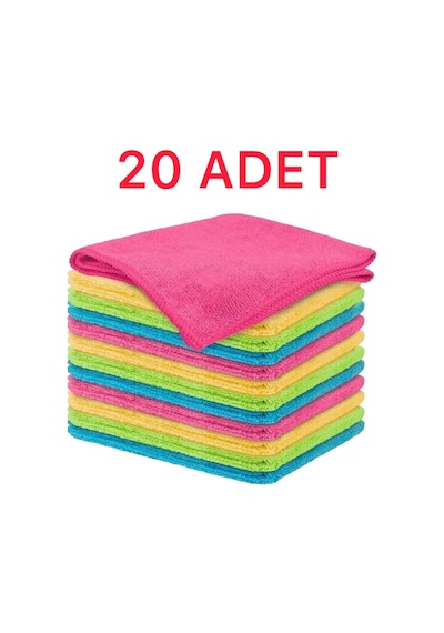 Mikrofiber Parlak Temizlik Bezi 20'li 40x40 Mutfak Yer Banyo Temizleme Bezi Karısık Renk Çok Renkli
