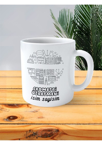 Geometri Öğretmeni Baskılı Kupa Bardak İsimli Kişiye Özel Daire Çap Açı Çok Renkli