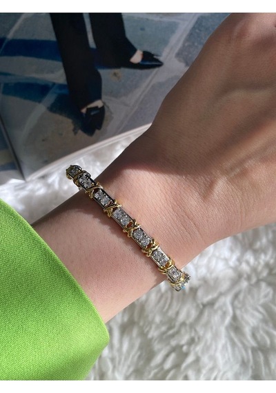 Pinery Jewels Vıp Tiff Suyolu X Zirkon Taşlı Kelepçe Altın