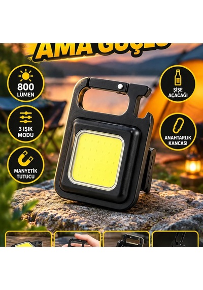 800 Lümen Şarjlı Led Kamp Feneri 3 Işık Modlu Manyetik Anahtarlık Ve Şişe Açacaklı