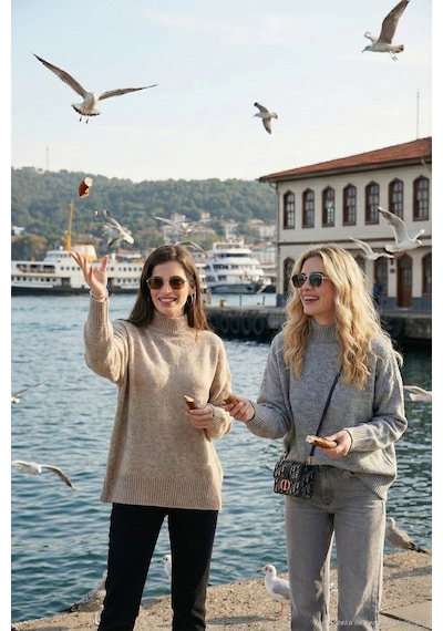 Lela Oversize Fit Balıkçı Yaka Yumuşak Dokulu 2'Li Paket Triko Bayan Kazak 680Kz00469S2 Vizon-Açık Gri