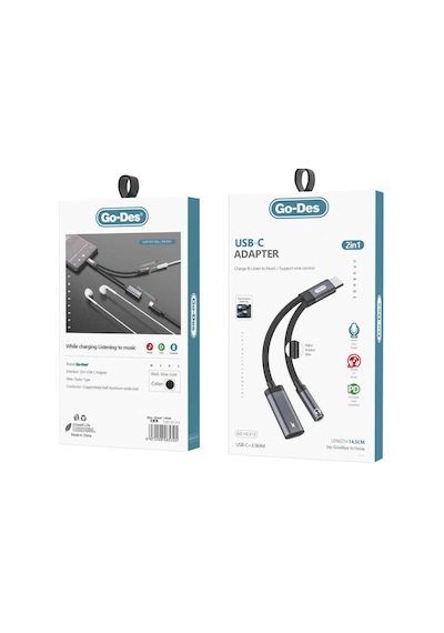 Go Des GD-UC312 Type-C To 3.5 mm Aux Kulaklık ve Şarj Dönüştürücü Ses Adaptörü - ZORE-257776