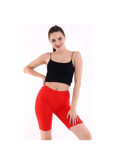 Self Clothing Kadın Kırmızı Penye Kumaş Yüksek Bel Kısa Tayt Slf1295
