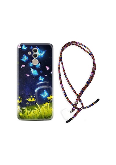 Huawei Mate 20 Lite Kılıf Rasta Boyun Askılı Neon Butterflys 1309