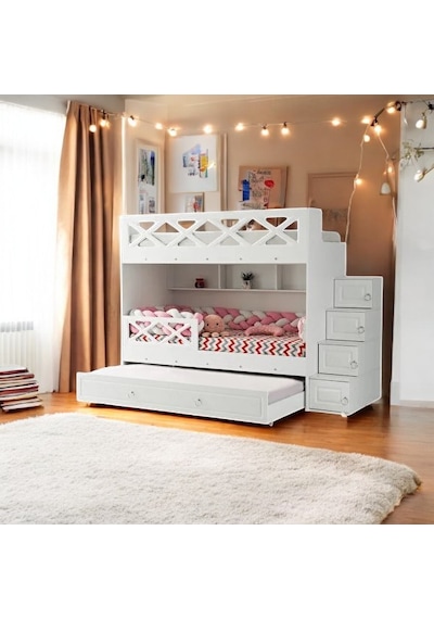 Manolya Tamamı Mdf Membran Kaplama Yavrulu Çelik Destekli Ranza Beyaz M2 90 x 190 CM Manolya Tamamı Mdf Membran Kaplama Yavrulu Çelik Destekli Ranza Beyaz M2 90 x 190 CM