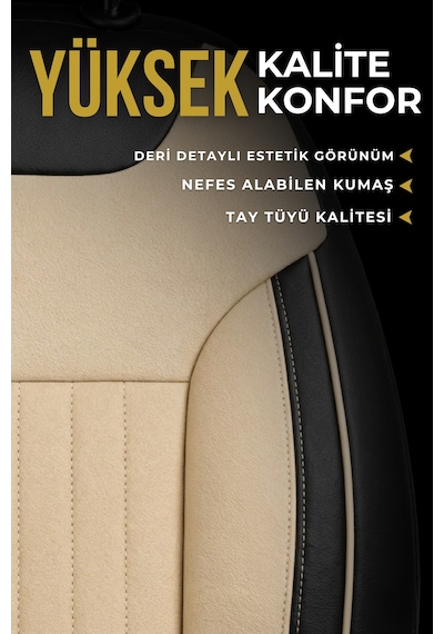 Edition Serisi Tay Tüyü Kumaş Universal Oto Koltuk Kılıfı Tam Set Bej