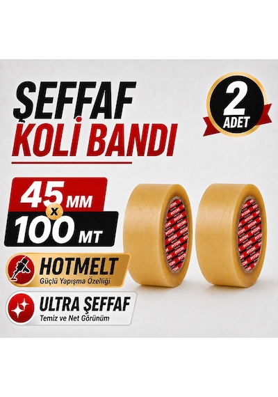 Sanplaza Şeffaf Hotmelt Koli Bandı 45 Mm X 100 Mt Güçlü Yapışkanlı Paketleme Ambalaj Bandı 2 Adet