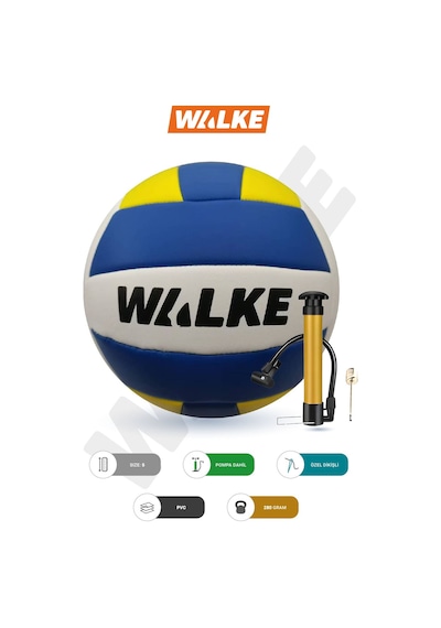 Walke Premium Dikişli Voleybol Topu Pompa Hediyeli Mavi - Sarı